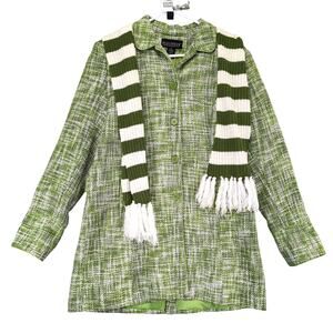 Dialogue Women's 8 Green Tweed Jacket, Linen Blend, Mod Retro Preppy w/ Scarf